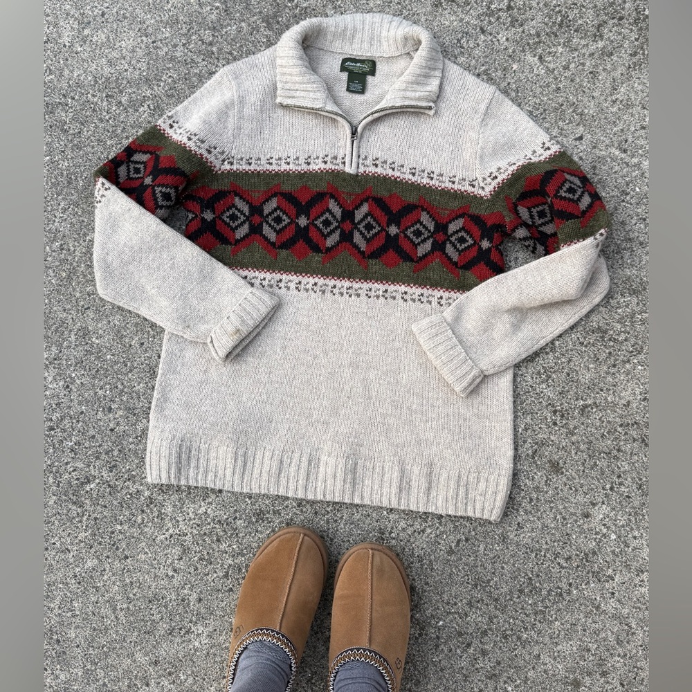 Eddie Bauer Cream Quarter-Zip Wool Blend
Sweater - Unisex Size L